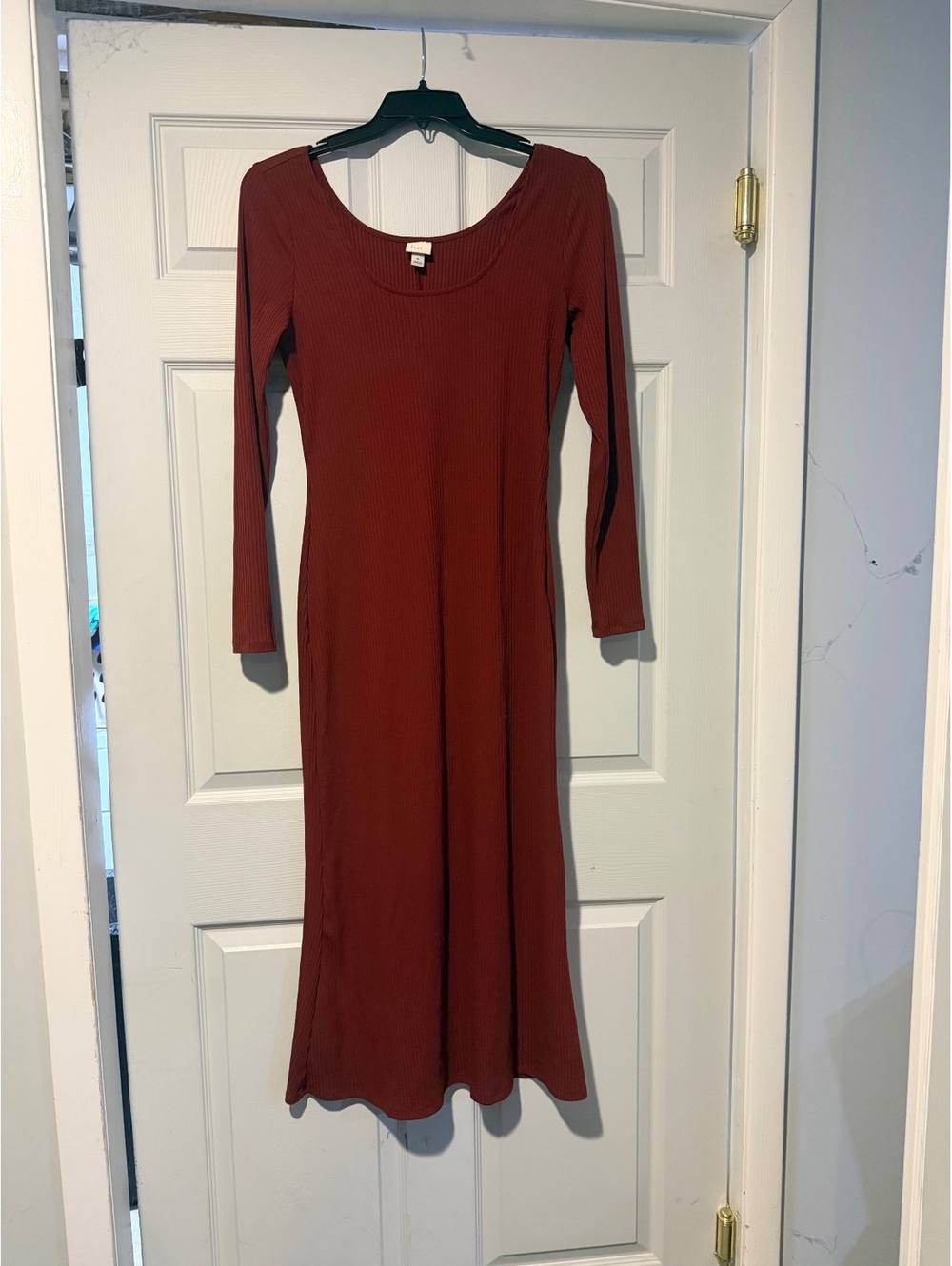 a new day Long Sleeve Ribbed Maxi Dress in Rust, Size M